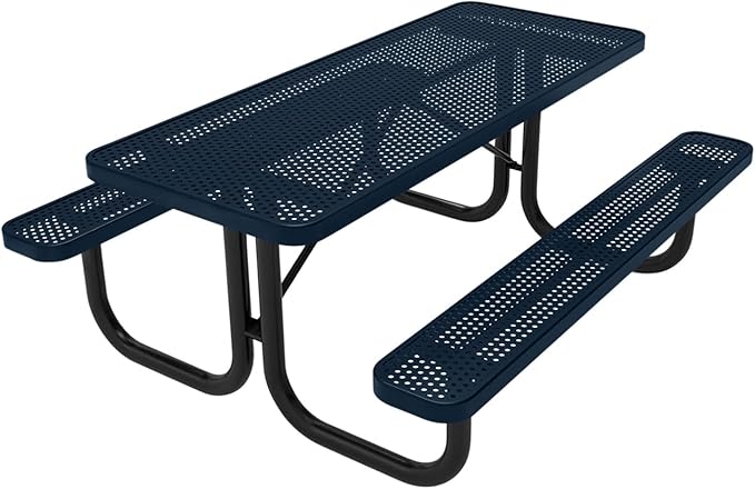 Coated Outdoor Furniture Heavy-Duty Portable Outdoor Picnic Table, Thermoplastic Coated Punched Steel Commercial-Grade Patio Dining Furniture Made in America (6ft Rectangular, Dark Blue)