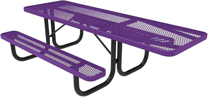 Coated Outdoor Furniture Heavy-Duty Portable ADA-Compliant Outdoor Picnic Table, Expanded Metal Patio Dining Furniture Made in America (8ft Rectangular, One-Side Handicap, Purple)