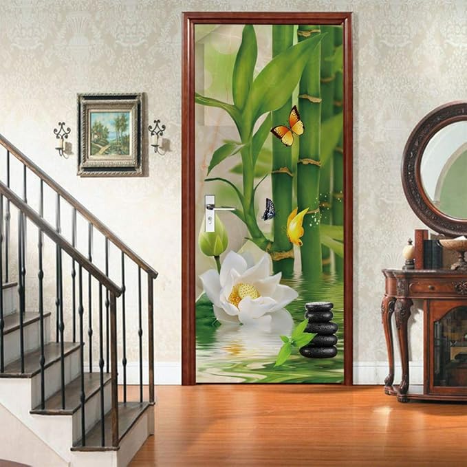 3D Peel and Stick Wall Murals - Bamboo - Self-Adhesive Removable PVC Waterproof Door Poster for Bedroom Living Room 37.4" x 84.6"