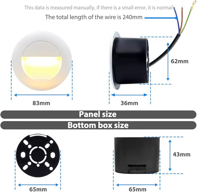 6Pcs 3W LED Recessed Wall Light, Step Light Warm White 3000K, IP65 Waterproof Staircase Light Lighting lamp, Inside Outside Garden Balcony Corridor, Aluminum, 120V White