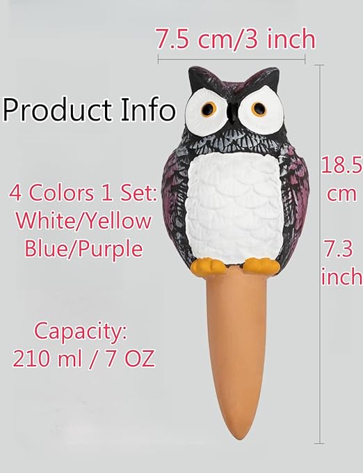 4 Pack Terra Cotta Watering Spikes, Owl Shape Terracotta Watering Spike, Vacation Self Watering Planter Insert, Automatic Plant Waterer for Indoor Outdoor Plants