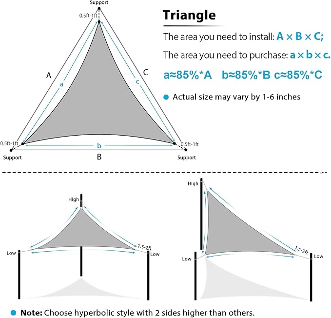 Amagenix Sun Shade Sail 13X13X13 Curved Edge Outdoor Shade Canopy Light Grey Breathable 95% UV Block Shade Cloth for Patio Garden Backyard (We Make Custom Size)