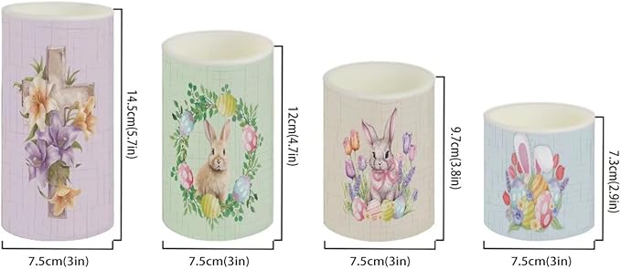 Flameless LED Battery Candles Waterproof Pillar Candles Tealights with 18-Key Timer Remote Colorful Lights for Indoor Outdoor Party Home Easter Decorations, Easter Bunny Egg Floral Retro