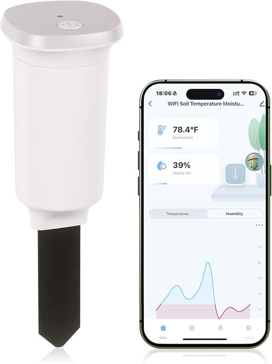 Digital Soil Moisture Meter WiFi for Plants 2-in 1 Soil Moisture/Temperature Meter with App Remote Monitor for Outdoor/Indoor Plants Wireless Smart Soil Moisture Sensor Plant Water Meter Accessories