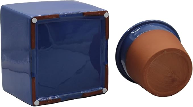 Ceramic African Violet Self Watering Pot 6 Inch Square Pot 3.5 Inch Innter Pot Easy Fill Water Reservoir Blue