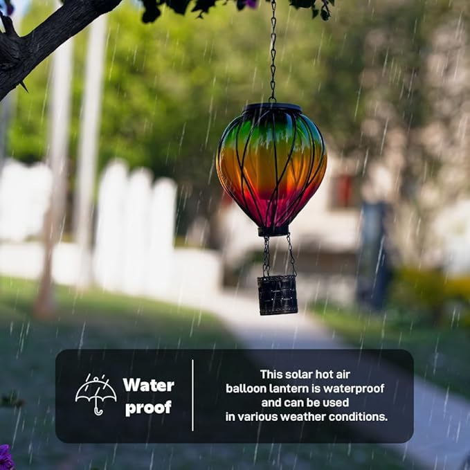 Colorful Solar Hot Air Balloon Lantern with Flame Flickering,Garden Decor Glass Hot Air Balloon Solar Lantern Outdoor Waterproof Hanging Light for Patio,Porch,Yard Mother Day Gifts for Women