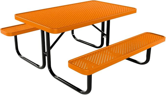 Coated Outdoor Furniture Heavy-Duty Portable Outdoor Kids Table, Punched Steel Kids Picnic Table, Commercial-Grade Picnic Table, Made in America (4ft Rectangular, Childrens, Textured Orange)