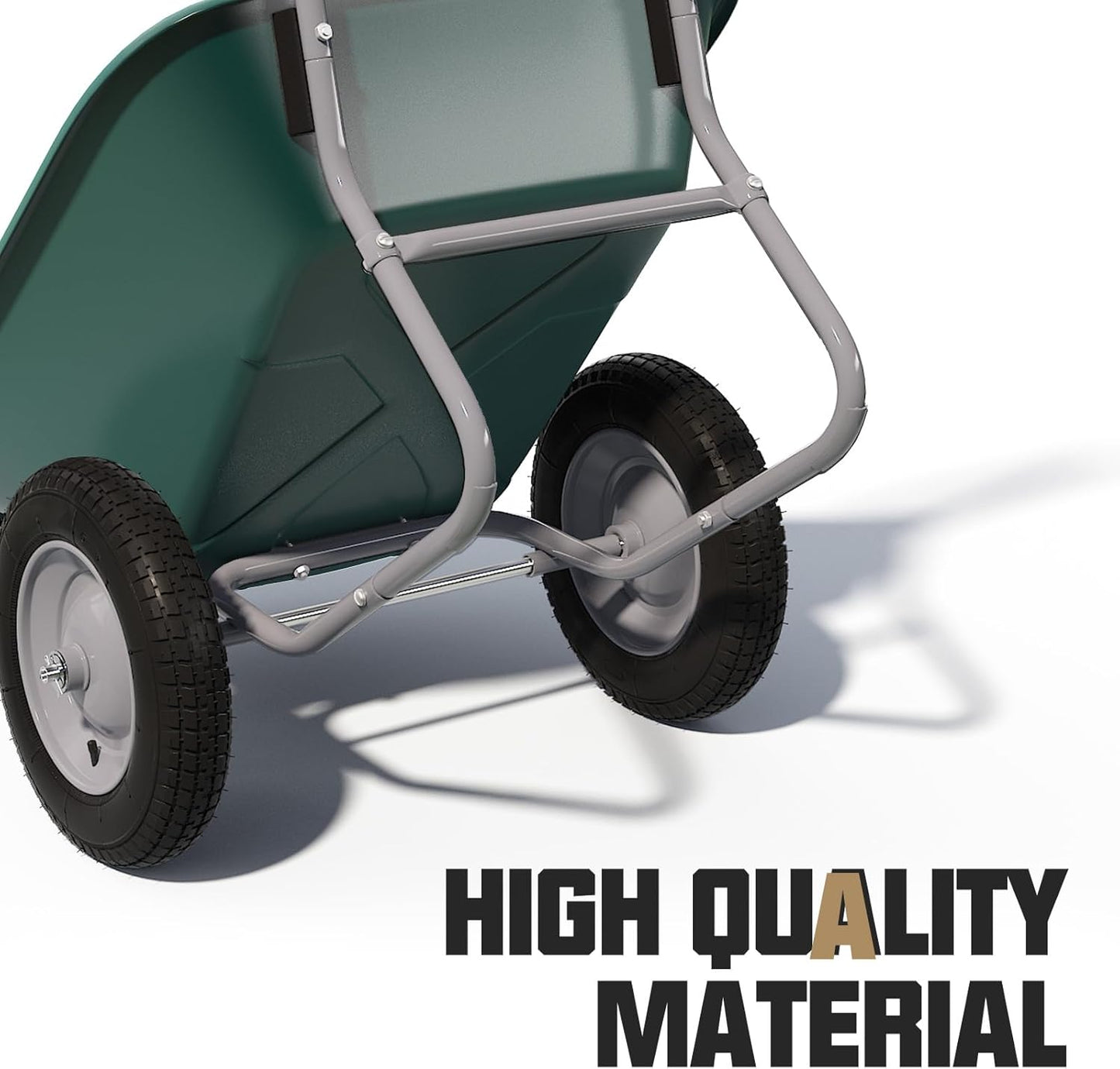 ARNOT Enlarged Dual-Wheel Wheelbarrow, Easy Loading and Dumping Garden Cart, Heavy Duty Utility Dump Cart for Lawn, Yard, Farm, Gardening & Planting, Green