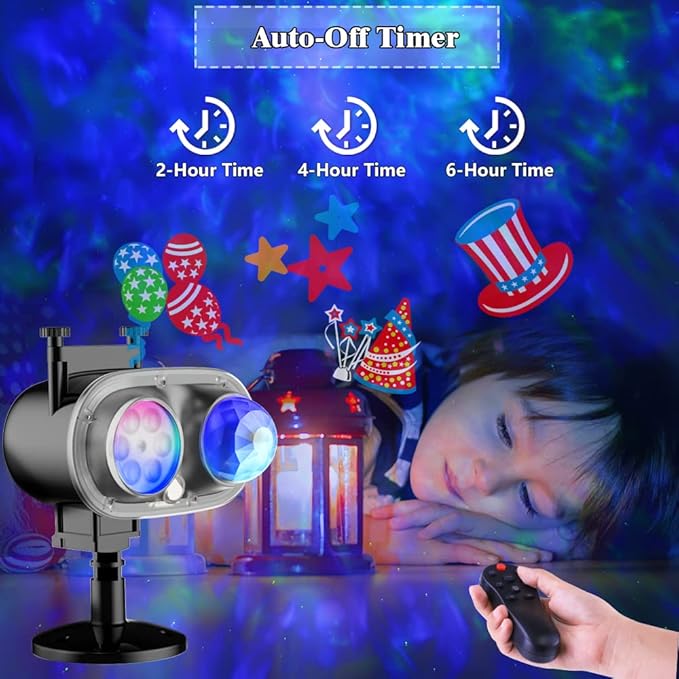 Christmas Projector Lights Outdoor, Holiday Projector With Remote Control Timer, 26 HD Effects (3D Ocean Wave & Patterns) Waterproof Landscape for Halloween Party Decorations