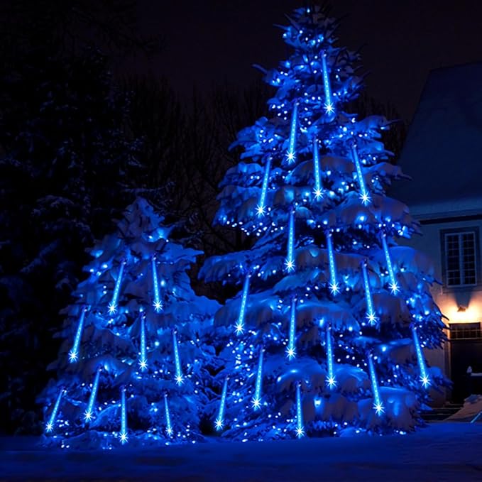 Aokudoni Blue Christmas Icicle Lights, 16 Inch 8 Tube Outdoor, UL Certified LED Connectable Decorations for Yard Porch Party Garden