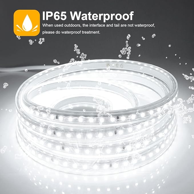 9.84FT LED Strip Lights Outdoor Waterproof, 6500K Super Bright LED Tape Lights,110 V White Rope Lights,360 LEDs Strip Lighting for Bedroom, Backyards, Garden