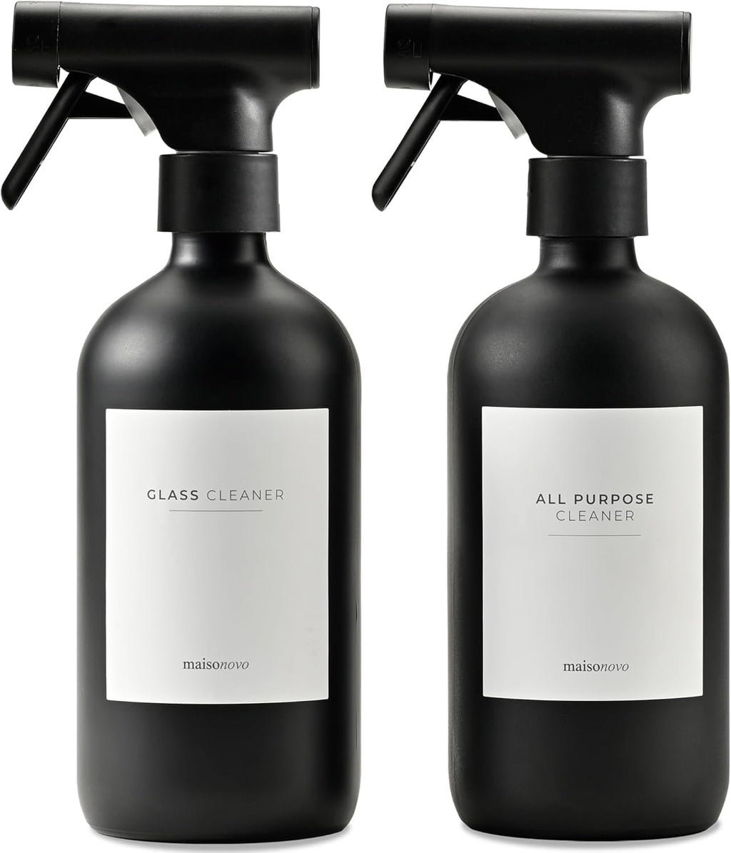 MaisoNovo Spray Bottle for Hair - 16.9 fl oz Black x 2 with 16 Labels