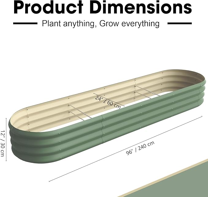8x2x1ft Oval Galvanized Raised Garden Bed Outdoor 9-in-1 Large Metal Modular Planter Box Raised Beds for Gardening,Vegetables,Fruits,Flowers & Herbs (Green)
