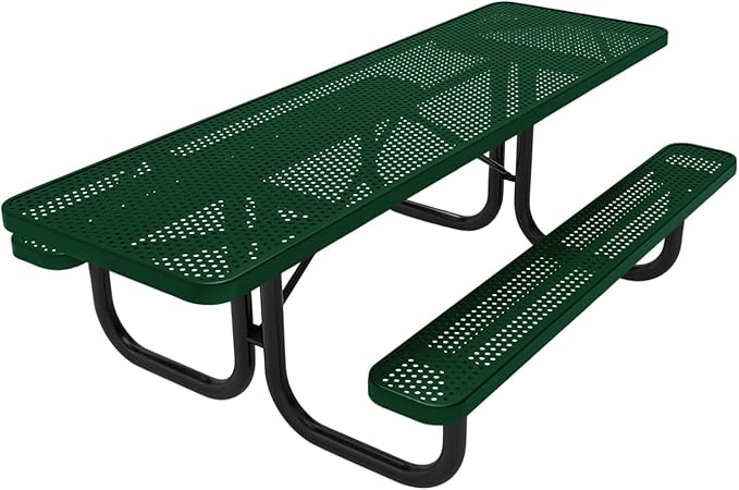 Coated Outdoor Furniture Heavy-Duty Portable ADA-Compliant Outdoor Picnic Table, Punched Steel Patio Dining Furniture Made in America (8ft Rectangular, Both-Side Handicap, Green)
