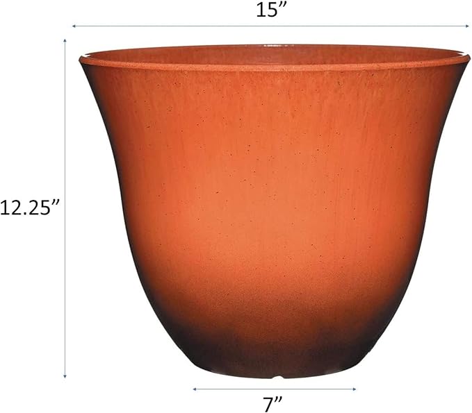 Classic Home and Garden Honeysuckle Resin Flower Pot Planter, Orange Ember, 15"