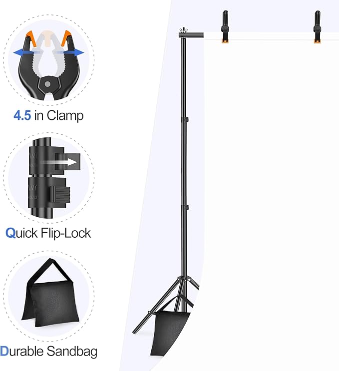 EMART Backdrop Stand 10x7ft(WxH) Photo Studio Adjustable Background Stand Support kit with 2 Crossbars, 8 Clamps, 2 Sandbags and Carry Bag for Parties, Events Decoration, Wedding, Photography