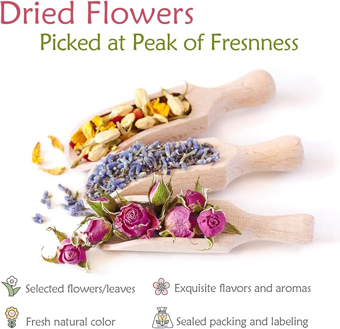 [Latest] 21 Pack Dried Flowers for Candle Making, 100% Natural Dried Herbs Kit for Soap Making, Bath, Resin Jewelry Making, Bulk Dried Flowers Include Lavender, Rose Petals, Rosebuds, Leaves, Lemon.