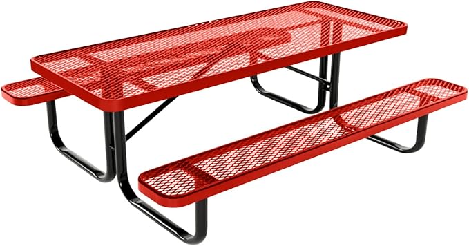 Coated Outdoor Furniture Heavy-Duty Portable Outdoor Kids Table, Expanded Metal Kids Picnic Table, Commercial-Grade Picnic Table, Made in America (6ft Rectangular, Childrens, Red)