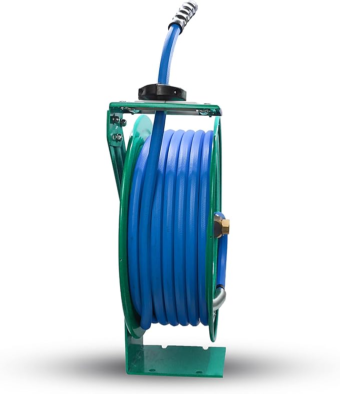 Auto Retractable Water Hose Reel with Hot & Cold Water Rubber Garden Hose, Spray Nozzle - Ultra Light, Super Strong with 6' Lead-in Hose (3/4” x 50’ Green)