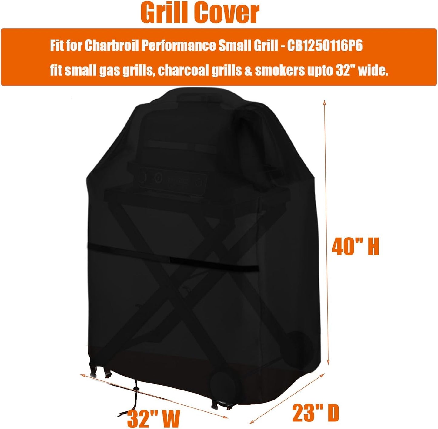 Grills Cover for Charbroil Performance Small Grill - CB1250116P6, Waterproof Gas Charcoal Smokers Grill Covers-32 W x 23" D x 40" H