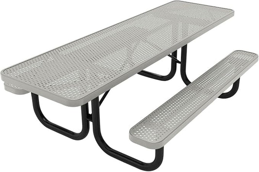 Coated Outdoor Furniture Heavy-Duty Portable ADA-Compliant Outdoor Picnic Table, Punched Steel Patio Dining Furniture Made in America (8ft Rectangular, Both-Side Handicap, Grey)
