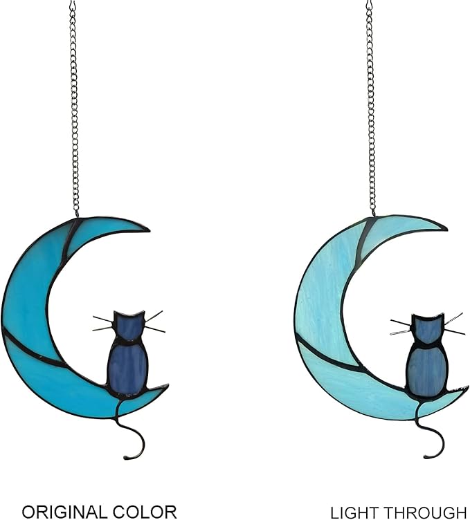 Black Cat On Bule Moon Stained Glass