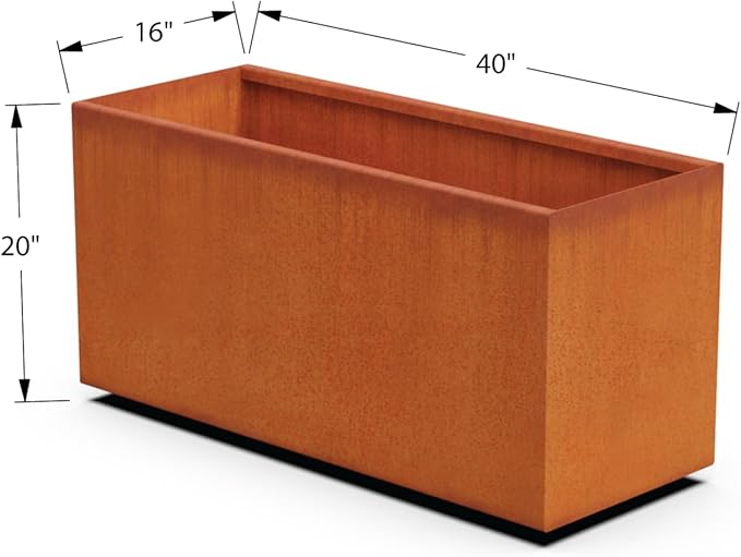 Corten Steel Planter Rectangle Outdoor Metal Garden Box Heavy Duty | Made in USA | Fully Assembled