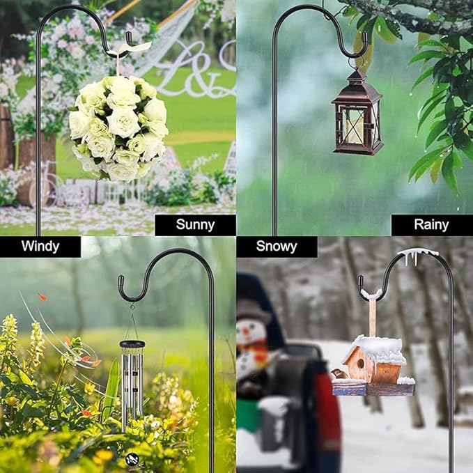 CMASTER Shepherd Hook for Outdoor, 1 Pack 76 Inch Bird Feeder Pole with 5 Prong Base Heavy Duty Adjustable Garden Hook for Hanging Plant, Hummingbird Feeder, Lantern(76 Inch)