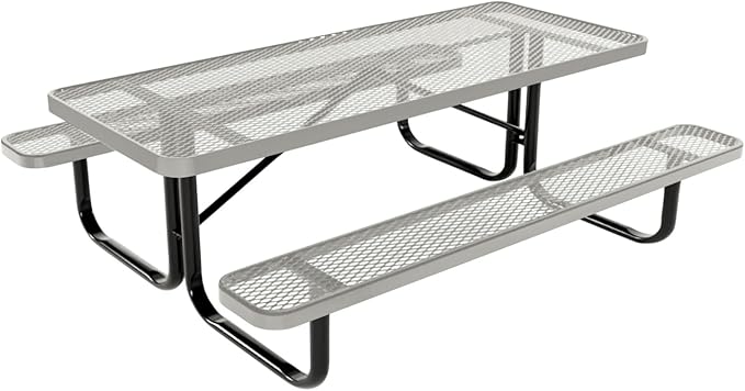 Coated Outdoor Furniture Heavy-Duty Portable Outdoor Kids Table, Expanded Metal Kids Picnic Table, Commercial-Grade Picnic Table, Made in America (6ft Rectangular, Childrens, Gray)