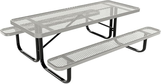 Coated Outdoor Furniture Heavy-Duty Portable Outdoor Kids Table, Expanded Metal Kids Picnic Table, Commercial-Grade Picnic Table, Made in America (6ft Rectangular, Childrens, Gray)