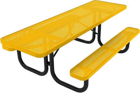 Coated Outdoor Furniture Heavy-Duty Portable ADA-Compliant Outdoor Picnic Table, Punched Steel Patio Dining Furniture Made in America (8ft Rectangular, Both-Side Handicap, Yellow)