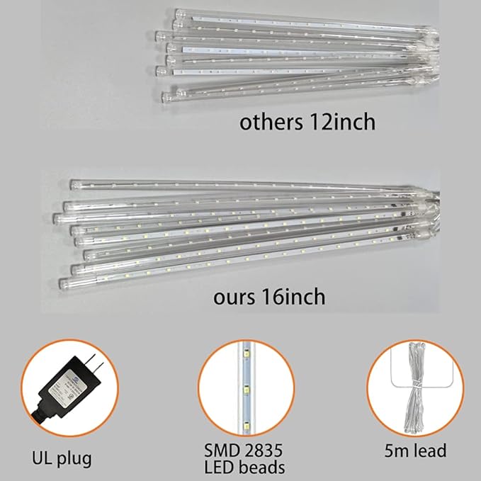 Aokudoni Blue Christmas Icicle Lights, 16 Inch 8 Tube Outdoor, UL Certified LED Connectable Decorations for Yard Porch Party Garden