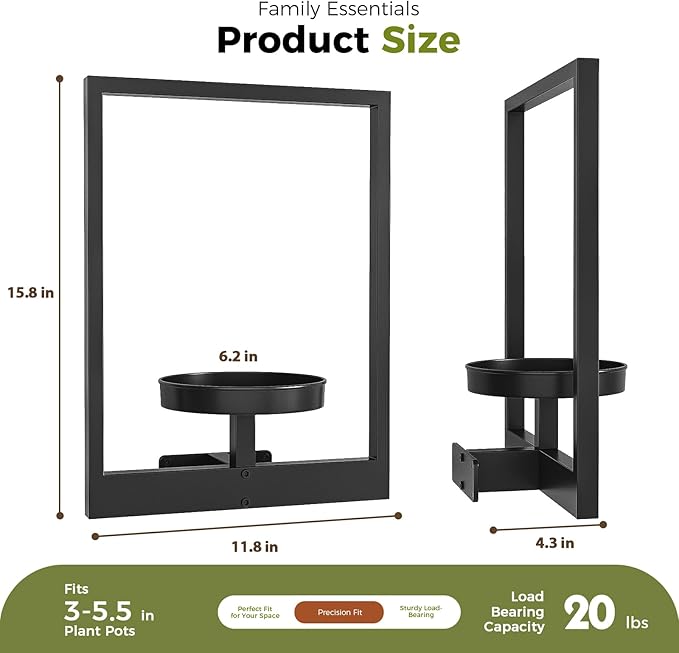 Bamworld Wall Planters for Indoor Plants Metal Wall Plant Holder Plant Hanger Wall Decor Wall-Mounted Wall Hanging Planters Outdoor Plant Rack Black 2 Pack (Patent Design)