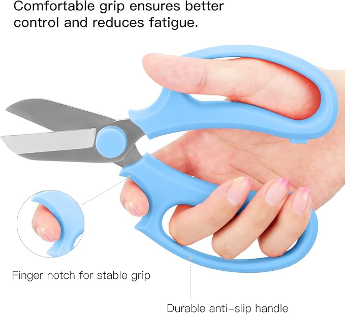 Flower Scissors, Strong Floral Shears, Premium Steel Garden Pruning Shears Floral Fruits Leaf Scissors Hand Pruner Snip Trimming Tool for Gardening Flower Arrangement, Light Blue