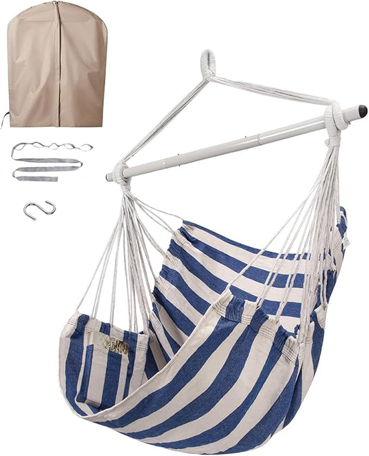 ADVOKAIR Hammock Chair Swing & Cover Set (500 lbs Max) – Hanging Rope Swing for Bedroom, Outdoor, Patio, Porch with Sturdy Steel Bar & Anti-Slip Rings + All-Weather Rain Cover for Storage Protection