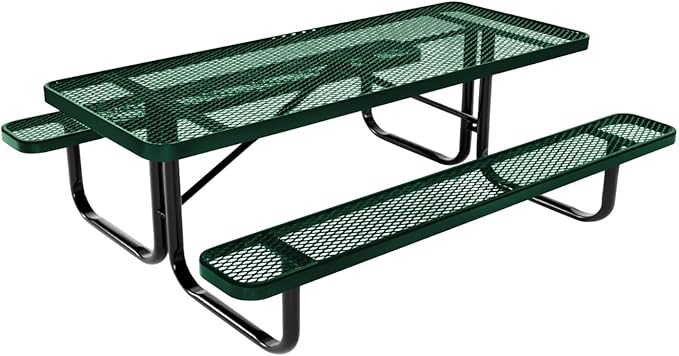 Coated Outdoor Furniture Heavy-Duty Portable Outdoor Kids Table, Expanded Metal Kids Picnic Table, Commercial-Grade Picnic Table, Made in America (6ft Rectangular, Childrens, Textured Green)