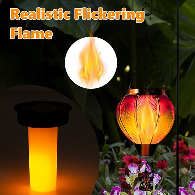 DREAMSOUL Hot Air Balloon Solar Lantern, Glass Outdoor Lantern Hanging Solar Lanterns Outdoor Waterproof for Patio Porch Garden Decor