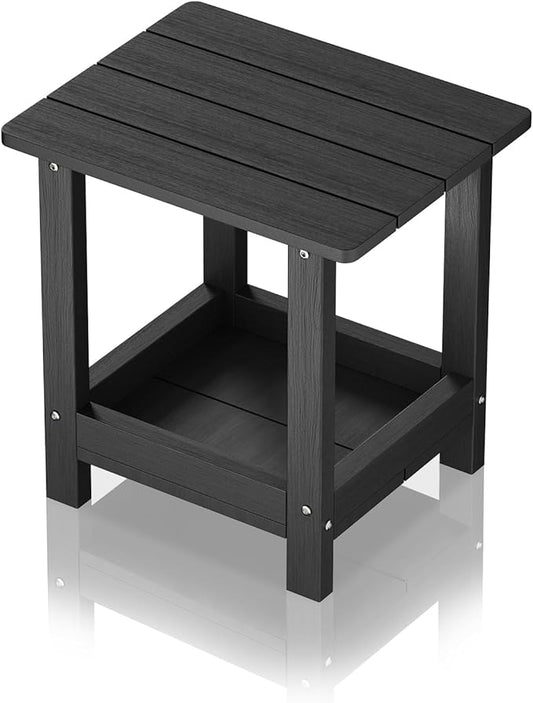 Adirondack Outdoor Side Table with 2 Layer Storage Small Adirondack Square Side Tables for Outside Weather Resistant Patio End Table for Pool, Backyard, Indoor Companion, Front Porch, Black