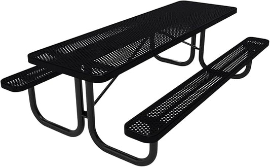 Coated Outdoor Furniture Heavy-Duty Portable Outdoor Picnic Table, Thermoplastic Coated Punched Steel Commercial-Grade Patio Dining Furniture Made in America (8ft Rectangular, Black)