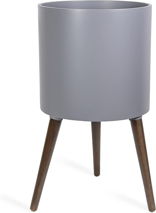 D'vine Dev 14 Inch Planter Pot with Stand, Mid-Century Tall Plant Pot with Legs for Indoor Plants, X-Large, Grey, 88-O-D-3