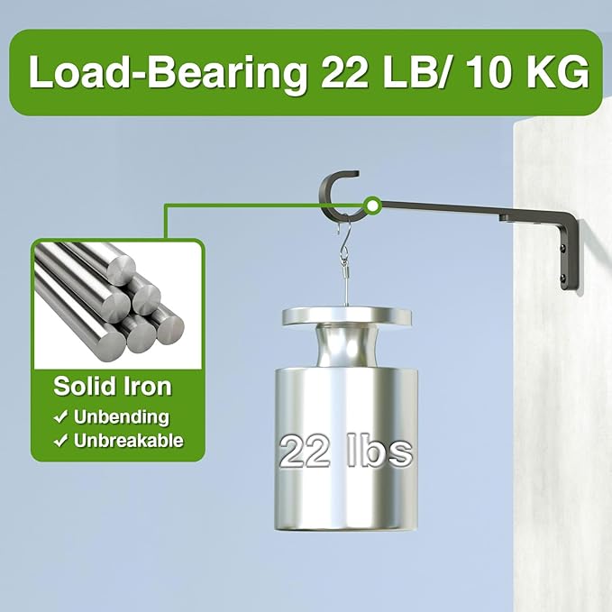 8 Inch 2 Pack Black Heavy Duty Outdoor Plant Hangers for Hanging Baskets, Iron Hanging Plant Brackets for Hanging Plants Outside, Metal Plant Hooks Plant Wall Hooks for Hanging Lantern, Bird Feeder