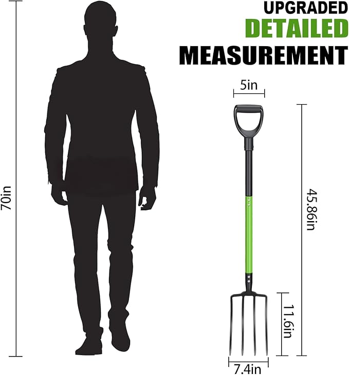 GARDENWORK Garden Fork,Pitchfork for Garden Digging Compost Spading,4-Tines Pitch Fork with Steel Handle and Strengthen Fork Head 45inches (with Protective Gloves)