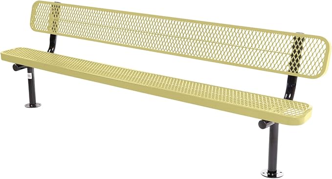 Coated Outdoor Furniture Heavy-Duty Outdoor Bench Thermoplastic Coated, Expanded Metal, Commercial-Grade Seating, Made in America (Surface with Back, 8 Ft, Textured Sandstone)