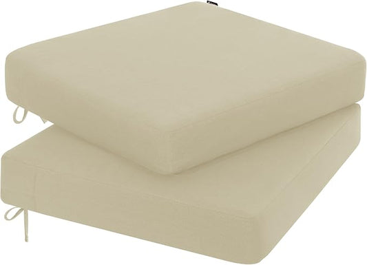 Favoyard Outdoor Chair Cushion 24 x 24 x 4 Inch Rainproof & 3-Year Fade Resistant Patio Furniture Cushions with Removable Cover and Adjustable Ties for Garden Sofa Couch Pads Set of 2, Beige