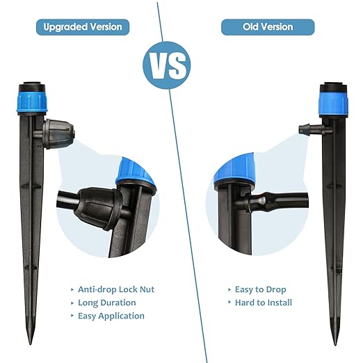 Drip Irrigation Emitters Fittings: Adjustable Irrigation Sprayer for 1/4 inch Drip Tubing Full Circle Vortex Stream Dripper on 5" Arrow Stake Barbed Locked Nuts Connectors (50 Pieces)