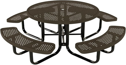 Coated Outdoor Furniture Heavy-Duty Portable Outdoor Kids Table with Umbrella Hole, Punched Steel Kids Picnic Table, Commercial-Grade, Made in America (46 In, Round, Childrens, Textured Brown)