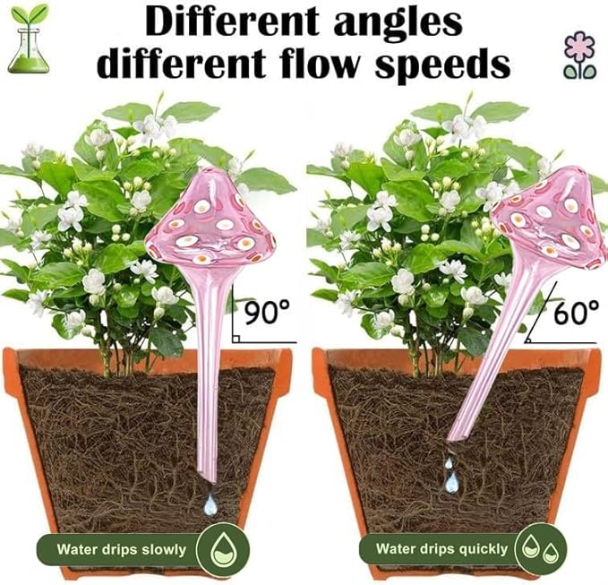 4 Pcs Plant Watering Globes, Hand-Blown Mushroom-Shaped Self Watering Globes, Suitable for Indoor&Outdoor Plant Watering Devices