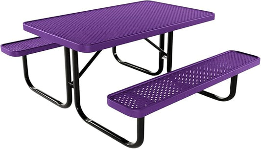 Coated Outdoor Furniture Heavy-Duty Portable Outdoor Kids Table, Punched Steel Kids Picnic Table, Commercial-Grade Picnic Table, Made in America (4ft Rectangular, Childrens, Purple)