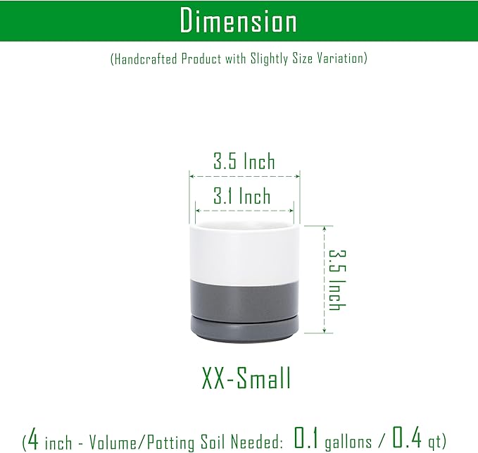 D'vine Dev Set of 2 Plants Pots, 3.5 Inch Ceramic Planter Pot for Plants with Drainage Hole and Saucer, White/Speckled Grey, 94-V-A-6