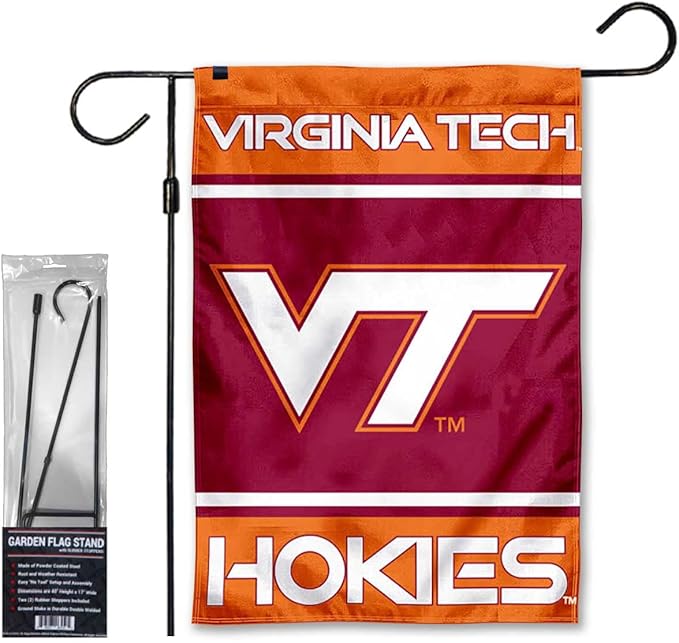 Virginia Tech Hokies Garden Banner Flag with Flag Pole Stand Set